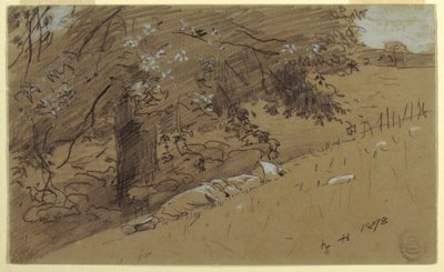 Tegning, Hyrdinde hviler sig under et træ, 1878 af Winslow Homer