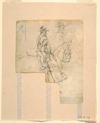 Tegning, sidebillede af en ridende officer, 1862 af Winslow Homer