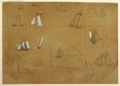 Tegning, Skitser af sejlbåde, Cullercoats, England, 1881-82 af Winslow Homer