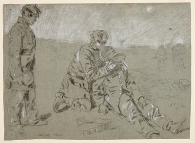 Tegning, soldat giver vand til en såret kammerat, 1864 af Winslow Homer