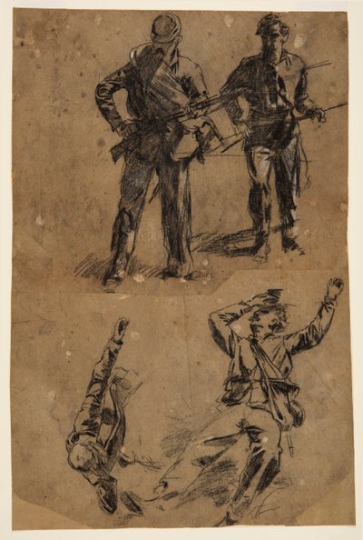 Tegning, Studier af soldater, 1863-65 af Winslow Homer