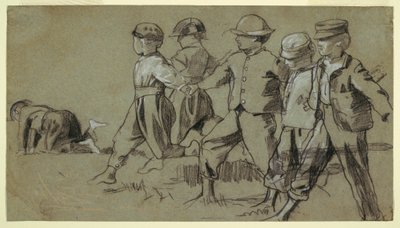 Tegning, studie til "Snap the Whip", 1872 af Winslow Homer