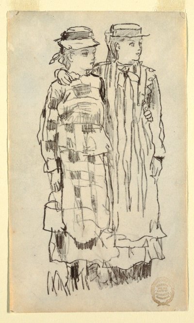 Tegning, to piger, 1879 af Winslow Homer