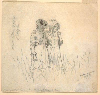 Tegning, To piger på en mark, 1879 af Winslow Homer