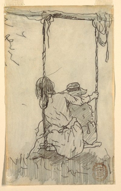 Tegning, To piger i en gynge, 1879 af Winslow Homer