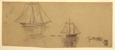 Tegning, To skonnerter og doryer, ca. 1880 af Winslow Homer