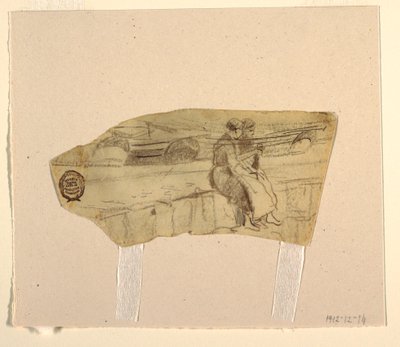 Tegning, To kvinder siddende på en væg, Cullercoats, England, 1881-82 af Winslow Homer
