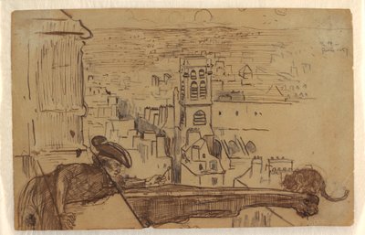 Tegning, Udsigt over Paris med Notre Dame-katedralens tårnparapet, 1867 af Winslow Homer