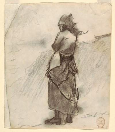 Tegning, Kvinde kigger ud over havet, Cullercoats, England, 1881-82 af Winslow Homer