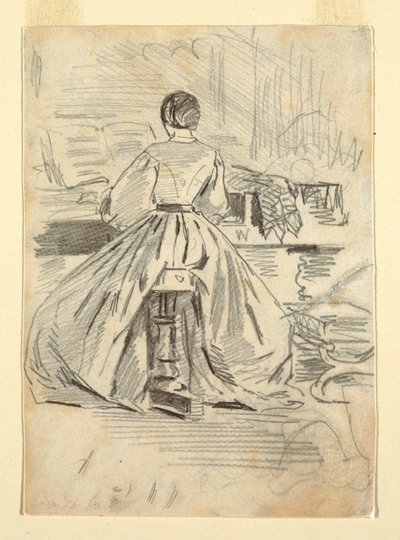Tegning, kvinde ved klaver, 1862 af Winslow Homer