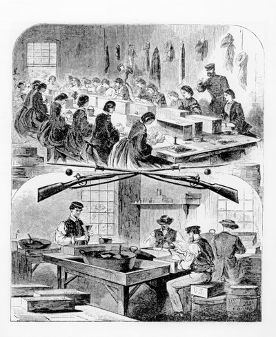 Påfyldning af patroner ved arsenalet i Watertown, Massachusetts, 1860