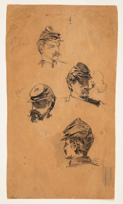 Fire undersøgelser af soldaterhoveder af Winslow Homer