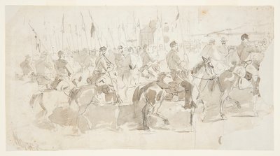 General McClellans sjette kavaleriregiment, går om bord i Alexandria for Old Point Comfort af Winslow Homer
