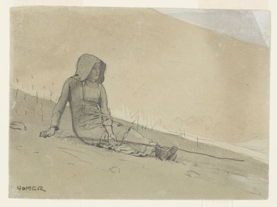 Pige sidder på en bakkeskråning af Winslow Homer