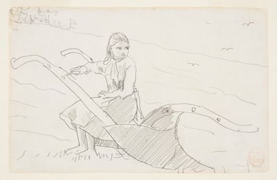Pige siddende på en plov af Winslow Homer