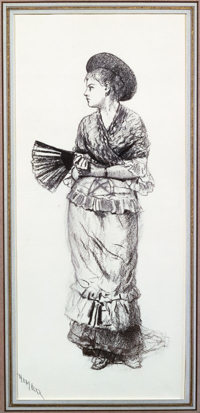 Pige med vifte (kul på papir) af Winslow Homer