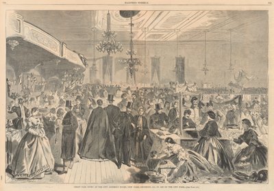 Stor messe givet i byens forsamlingslokaler, New York, december 1861, til hjælp for byens fattige; fra Harper af Winslow Homer