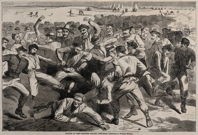 Ferie i lejren - Soldater der spiller fodbold, 1865. af Winslow Homer