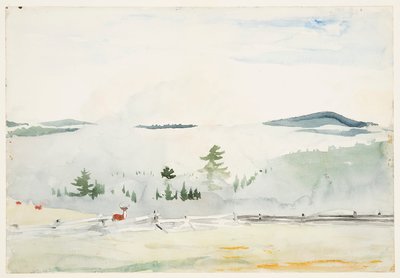 Landskab med hjorte i en morgendis af Winslow Homer