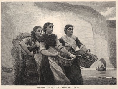 At lytte til stemmen fra klipperne, fra The Century Magazine, november 1883 af Winslow Homer