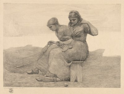 Mending the Tears, 1888. af Winslow Homer