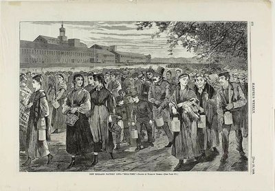 New England Factory Life - "Klokketid" af Winslow Homer
