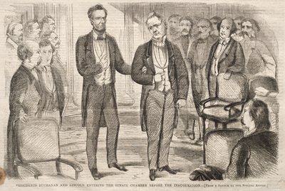 Præsidenterne Buchanan og Lincoln går ind i senatssalen før indvielsen af Winslow Homer