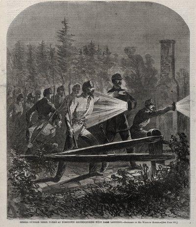 Oprørere uden for deres befæstninger ved Yorktown på rekognosceringsopgave med mørke lanterner af Winslow Homer