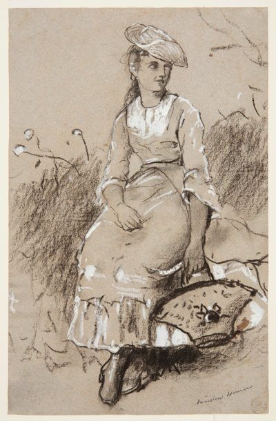 Siddende pige med en kurv af Winslow Homer