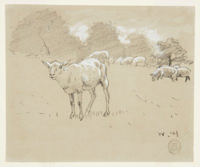 Får græsser på en mark af Winslow Homer