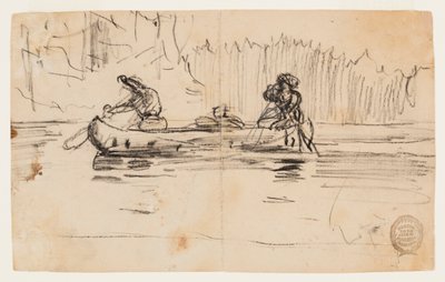 Kano med to mænd set fra siden af Winslow Homer