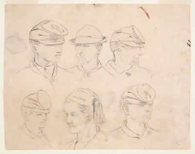 Seks studier af soldaterhoveder af Winslow Homer