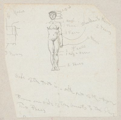 Skitse af en mandlig nøgen med notationer af Winslow Homer