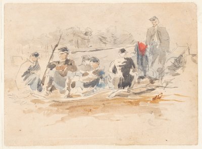 Soldater siddende i en gruppe af Winslow Homer
