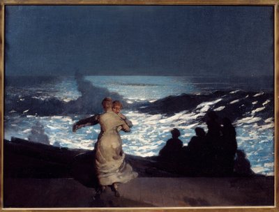 Sommernat. Kvinder danser i måneskin. Maleri af Winslow Homer (1836-1910) Ec. Er af Winslow Homer
