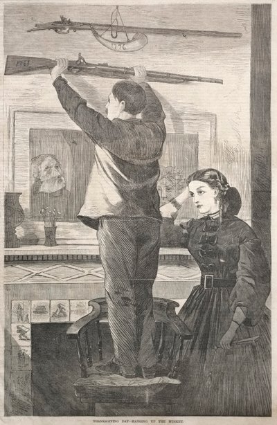 Thanksgiving Day - Hanging up the Musket, 1865. af Winslow Homer
