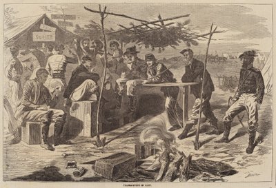 Thanksgiving in Camp, udgivet 1862. af Winslow Homer