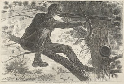 The Army of the Potomac--A Sharp-Shooter on Picket Duty, 15. november 1862 (trægravering) af Winslow Homer