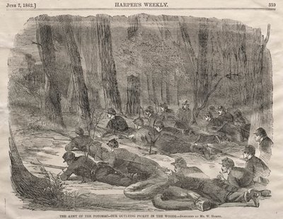 The Army of the Potomac - Our Outlying Picket in the Woods, 1862. af Winslow Homer