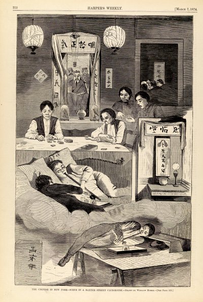 Kineserne i New York - scene i et klubhus på Baxter Street, fra Harper