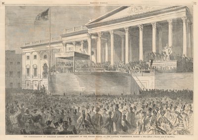 Indsættelsen af Abraham Lincoln som præsident for USA, ved Capitol, Washington, 4. marts 1861; fra Harper af Winslow Homer