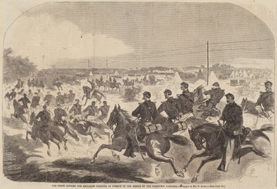 Unionens kavaleri og artilleri starter i jagten på oprørerne op ad Yorktown..., udgivet 1862 af Winslow Homer
