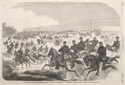 Unionens kavaleri og artilleri starter i jagten på oprørerne op ad Yorktown Turnpike, 1862. af Winslow Homer