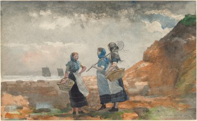 Three Fisher Girls, Tynemouth, 1881. af Winslow Homer