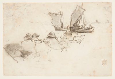 To fiskerbåde med sejl, Cullercoats, England af Winslow Homer