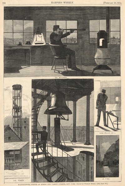 Watch-Tower, Corner of Spring og Varick Streets, New York, fra Harper af Winslow Homer