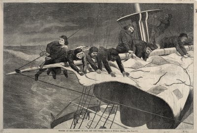 Winter at Sea - Taging in Sail Off the Coast, 1869. af Winslow Homer