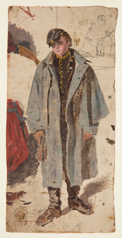 Ung soldat, skitse af en soldat, der giver vand til en såret ledsager af Winslow Homer