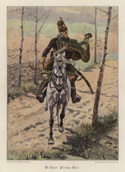 Polsk Hussar (farve litho) af Wojciech Kossak