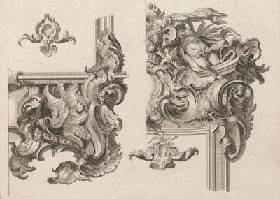 Forslag til udsmykning af nederste højre og øverste højre på en alterramme..., trykt ca. 1750-56. af Wolffgang Christoph Mayr